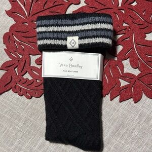 Vera Bradley Black and Gray Stripe Rain Boot Liner Sock Size 9-11 NWT